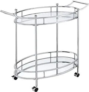 ACME Jinx 2 Glass Tier Shelves Serving Cart with Wheels in Clear and Chrome