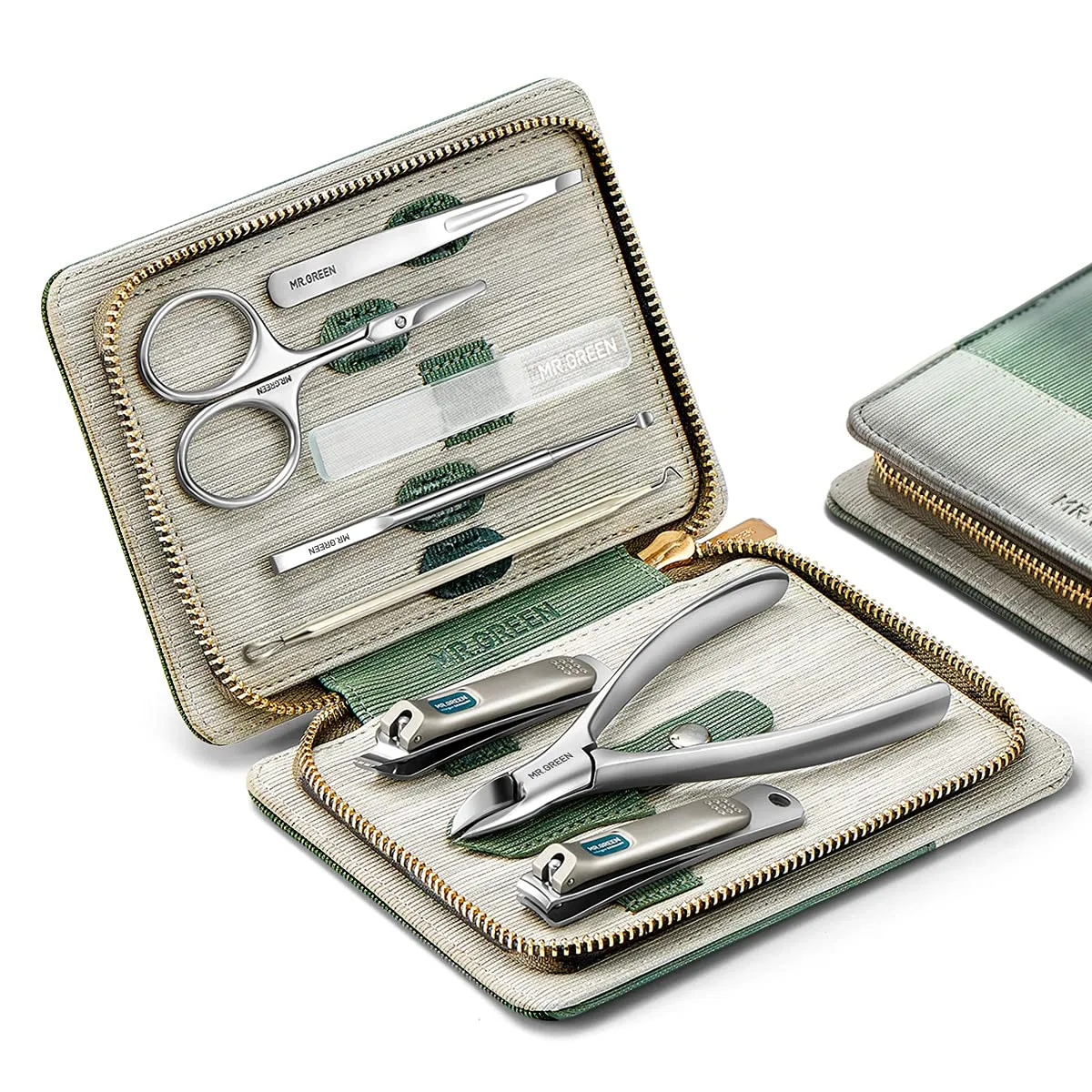 MR.GREEN Manicure Sets Pedicure Kits Stainless Steel Nail Clipper Personal Care Tools with PU Leather Case (Gray)