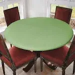 Covers for The Home Deluxe Elastic Edged Flannel Backed Vinyl Fitted Table Cover - Basketweave (Green) Pattern - Large Round - F