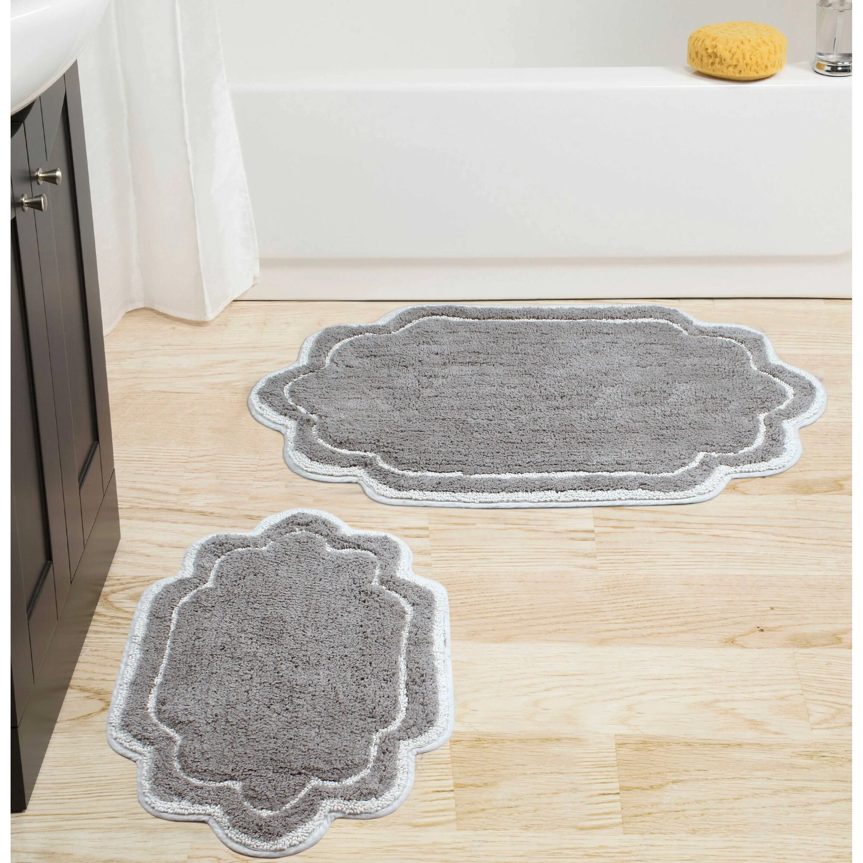 Allure 2 Piece Set Bath Rug Collection by Home Weavers Inc in Grey