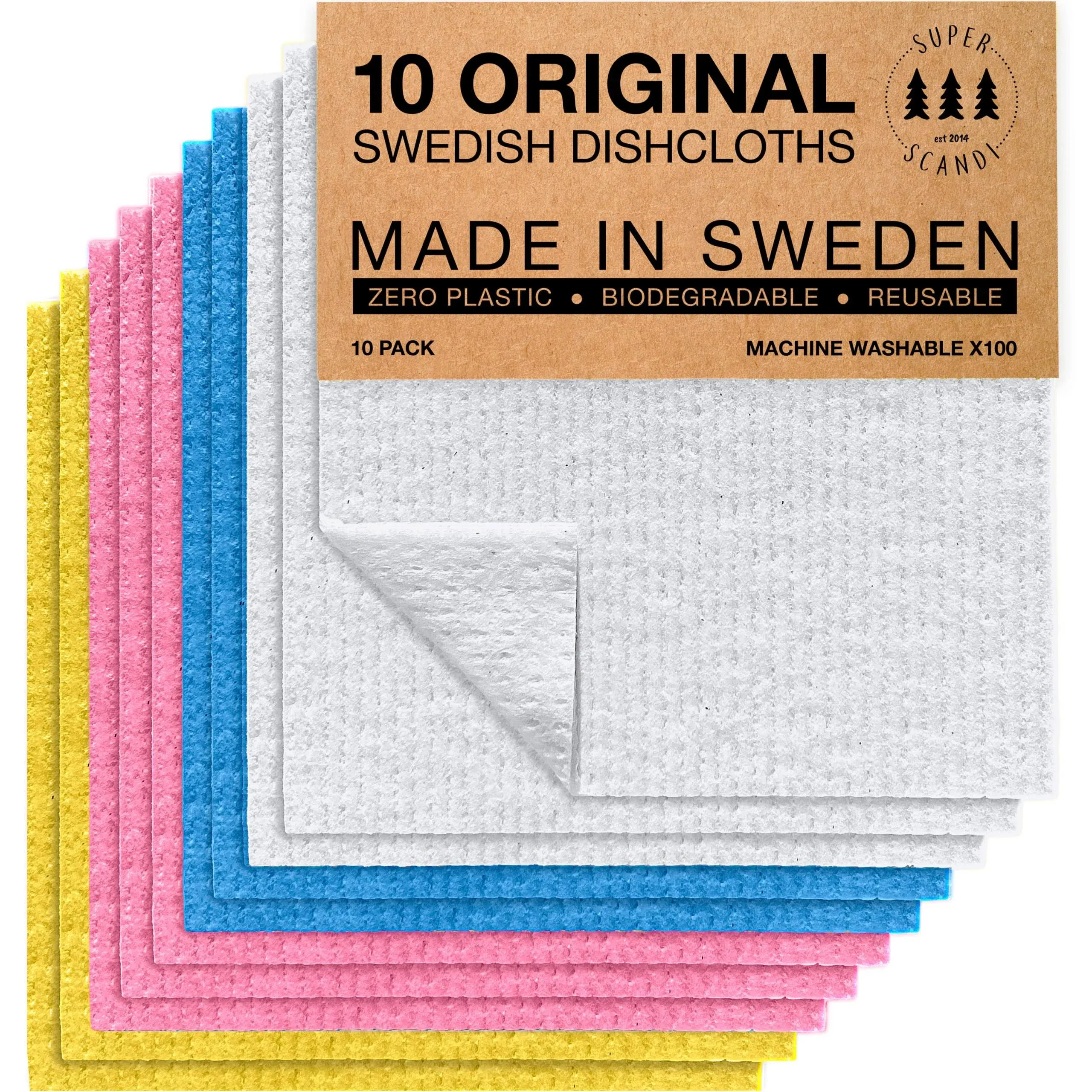 Swedish Dish Cloths Grey Reusable Compostable Kitchen 10 Pack 10 Pack Grey