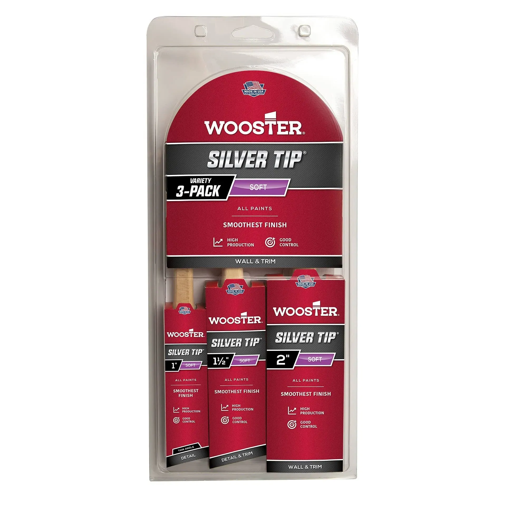 Wooster 5229 1 1/2&#034; As, 1&#034; Tas, 2&#034; Var Angle Sash Paint Brush Set, Gold Ct