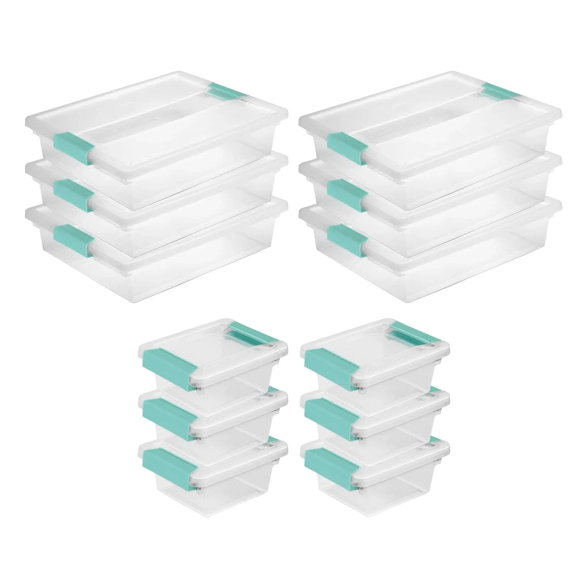 Sterilite Miniature Clip Storage Box w/Latch Lid, 6 Pack, & Large Clip Storage Box w/Latch Lid, 6 Pack for Home, Office, and Workspace Organization