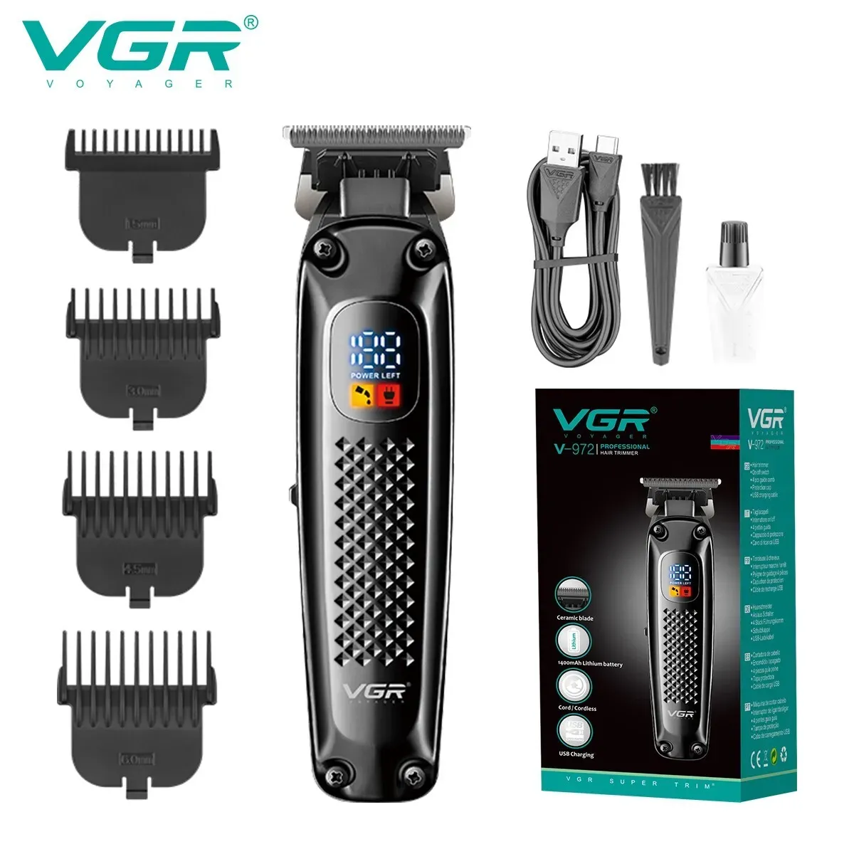 2024 VGR Pro Hair Clippers Trimmer Cutting Beard Cordless Barber Shaving Machine