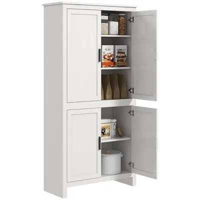 HOMCOM 64" 4-Door Kitchen Pantry, Freestanding Storage Cabinet with 3 Adjustable Shelves for Kitchen, Dining or Living Room