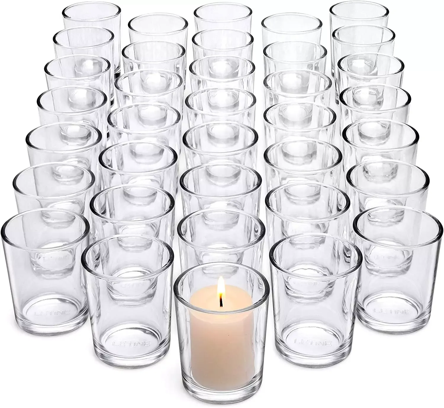 Letine Tealight Glass Votive Candle Holders Bulk Set of 36 - Clear Candle Holder