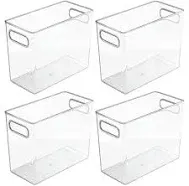 mDesign Slim Plastic Storage Container Bin with Handles - Bathroom Cabinet Organizer for Toiletries, Makeup, Shampoo, Conditioner, Face Scrubbers, Loofahs, Bath Salts - 5" Wide, 2 Pack - Clear