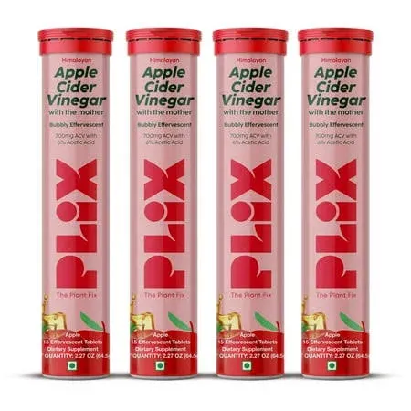 PLIX Apple Cider Vinegar Effervescent W Mother 700mg ACV Vitamins 4 Pack