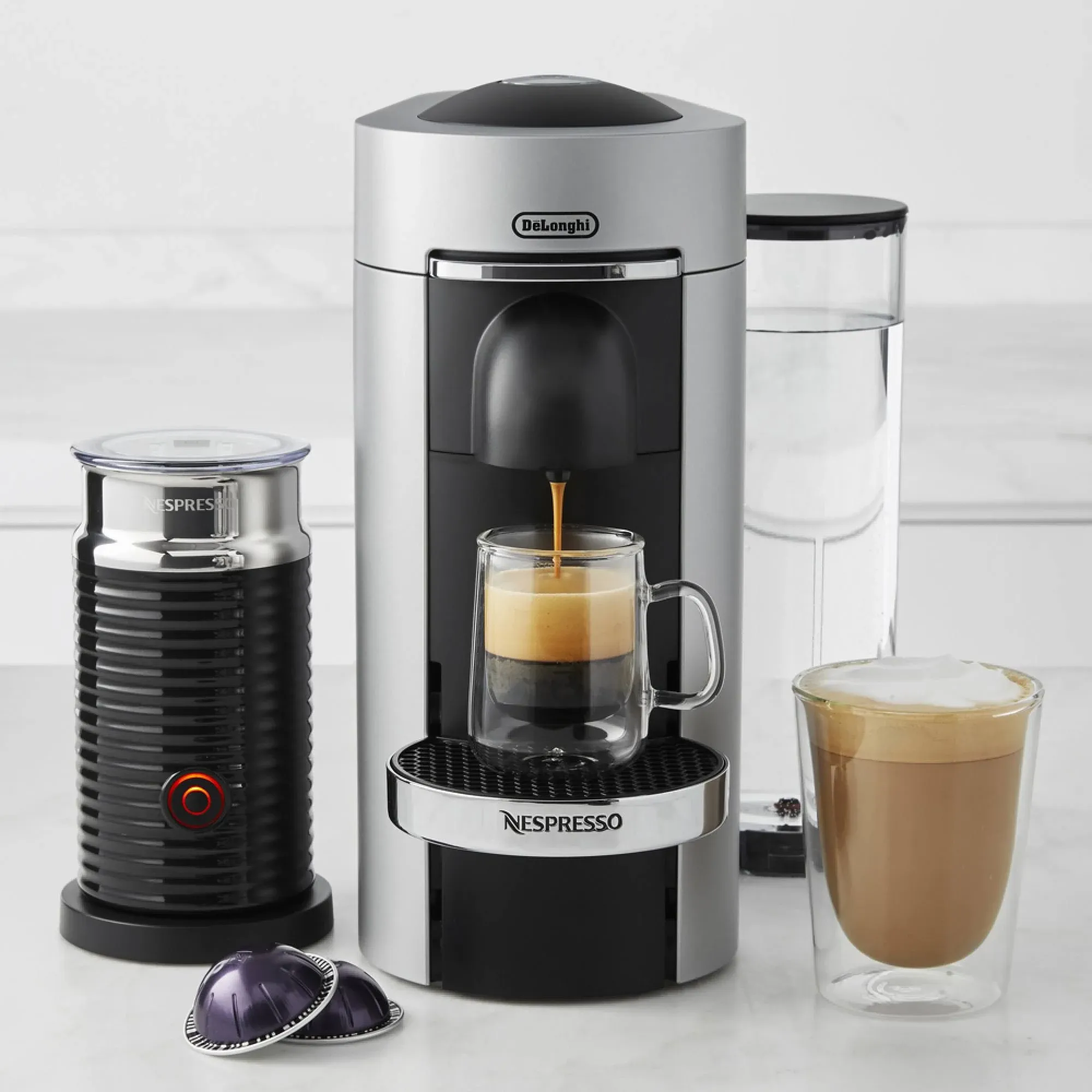 Nespresso VertuoPlus Deluxe Coffee and Espresso Machine by De'Longhi with Aerocinno, Silver - ENV155SAE