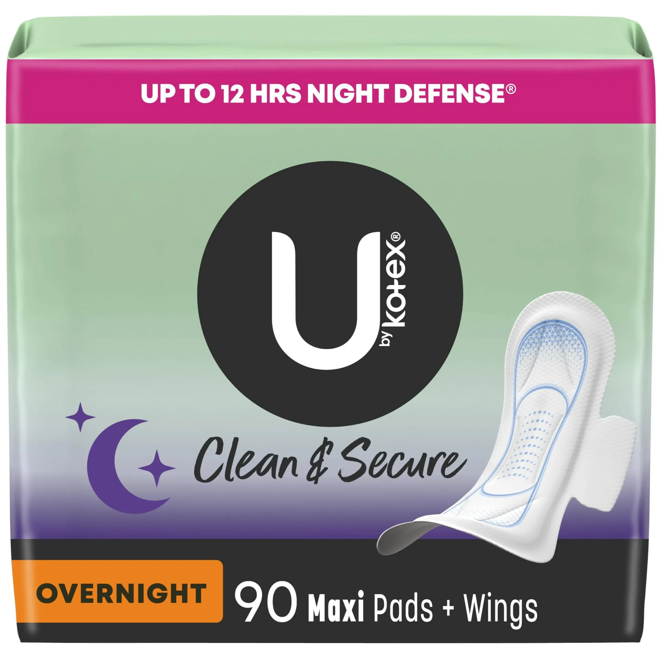 Clean &amp; Secure Overnight Maxi Pads, 90 Count (3 Packs of 30) (Packaging May Vary