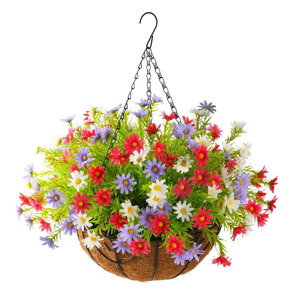 Artificial Hanging Flowers with 12 inch Coconut Lining Basket Spring Decor Fa...