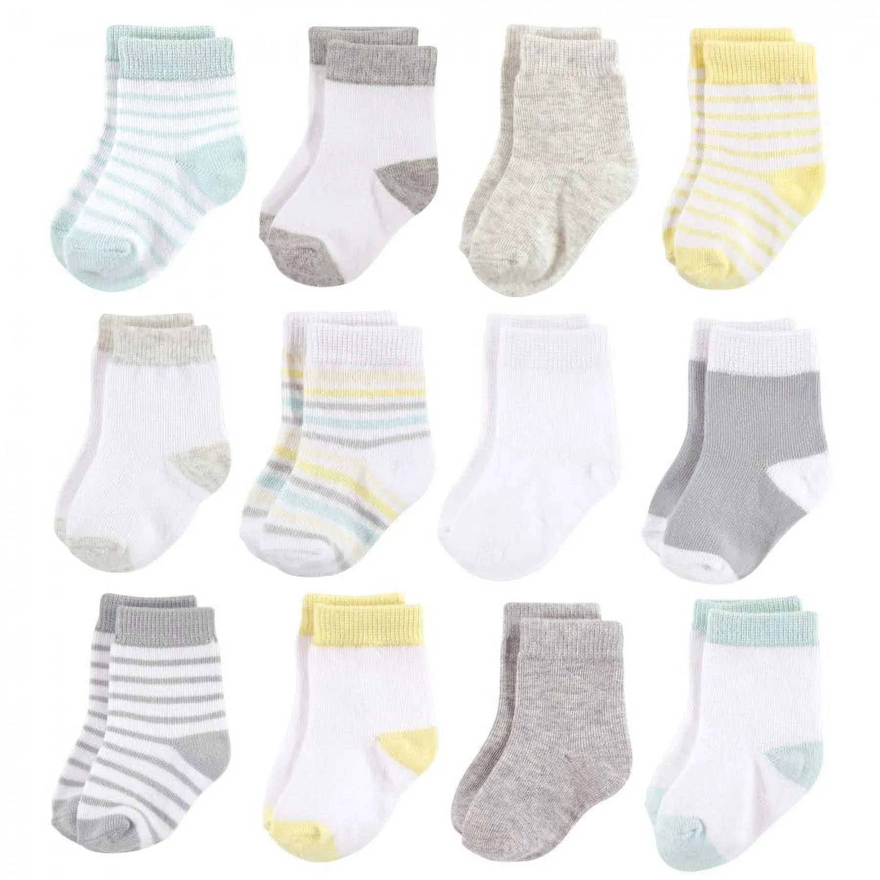 Hudson Baby Basic Crew Socks, 12-Pack, Neutral Stripe