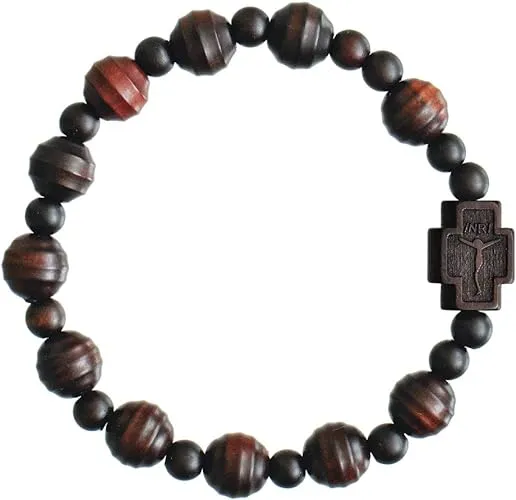 Jujube Wood Striped Cut 10mm Rosary Bracelet