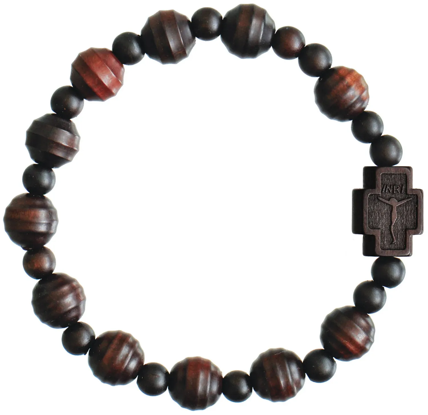 10mm Striped Cut Jujube Wood Rosary Bracelet