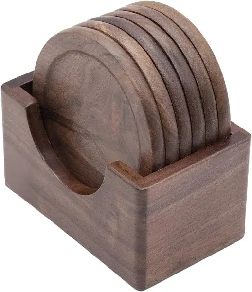 Brand New! 6 Pieces Wood Drink Coasters With Holder