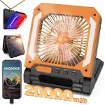 Innopower 20000mAh Rechargeable Solar Powered Portable Fan with LED Lantern, 3 Speeds Cordless Battery Operated Camping Fan with PowerBank,Timer, Hangble &