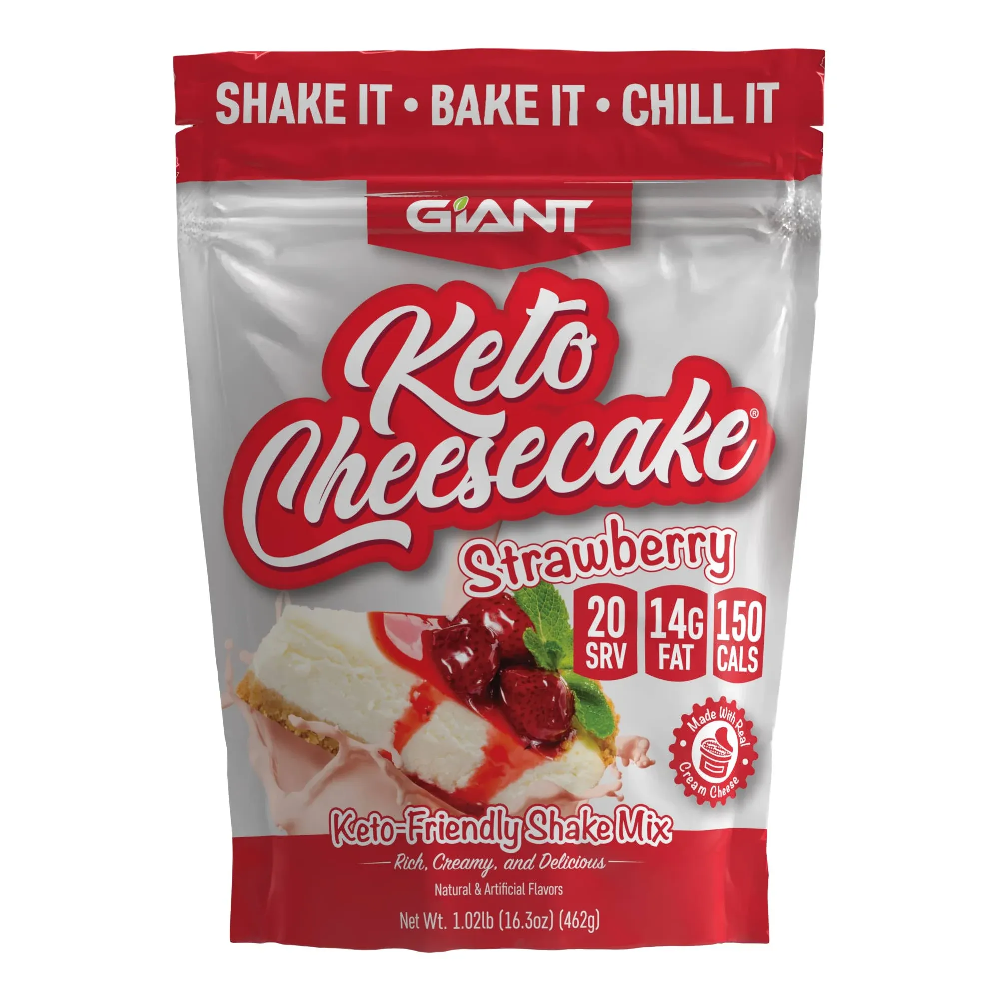 Giant Sports Keto Cheesecake Shake Mix - Delicious Low Carb, Ketogenic Diet Gluten Free Powder Mix - Works Great with Almond Milk - Strawberry (20