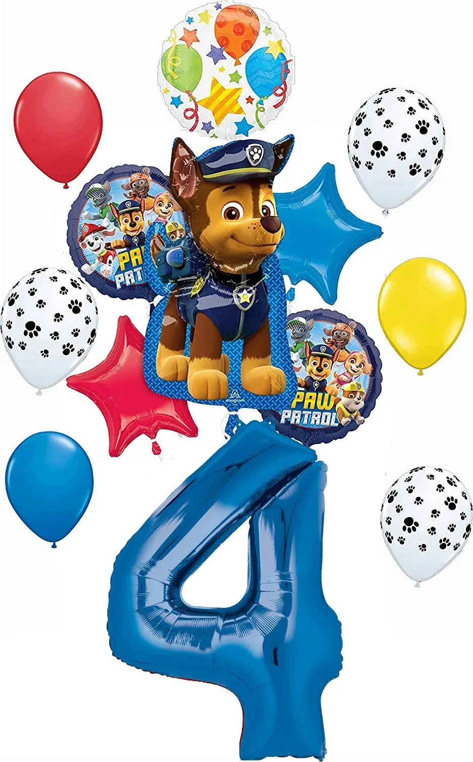 Anagram Paw Pups on Patrol Party Supplies 4th Birthday Balloon Bouquet Decorations