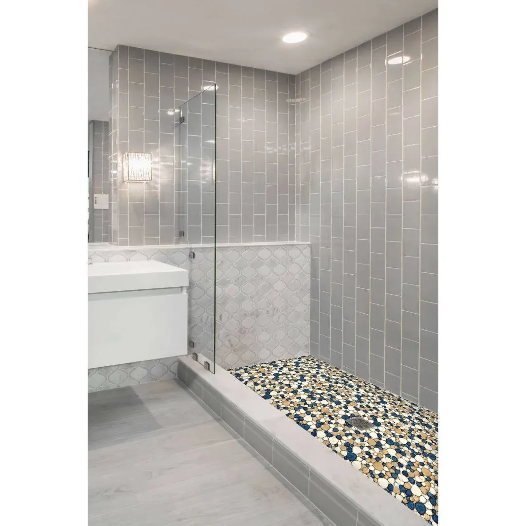 Elephantile Pebble Tile for Shower Floor Brown Blue Pebbles Mosaic Tiles for Bathroom Floor [Set of 5 Sheets]