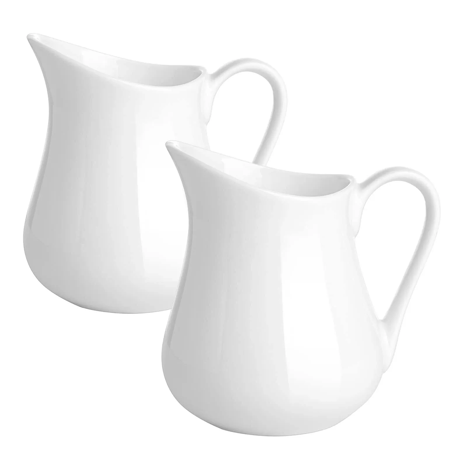 Gurygo 2 Pack 8 oz Ceramic Creamer Pitcher Set with Handle, Small Classic White Fine Porcelain Creamer Pitcher, Small White Pitcher for Coffee Milk