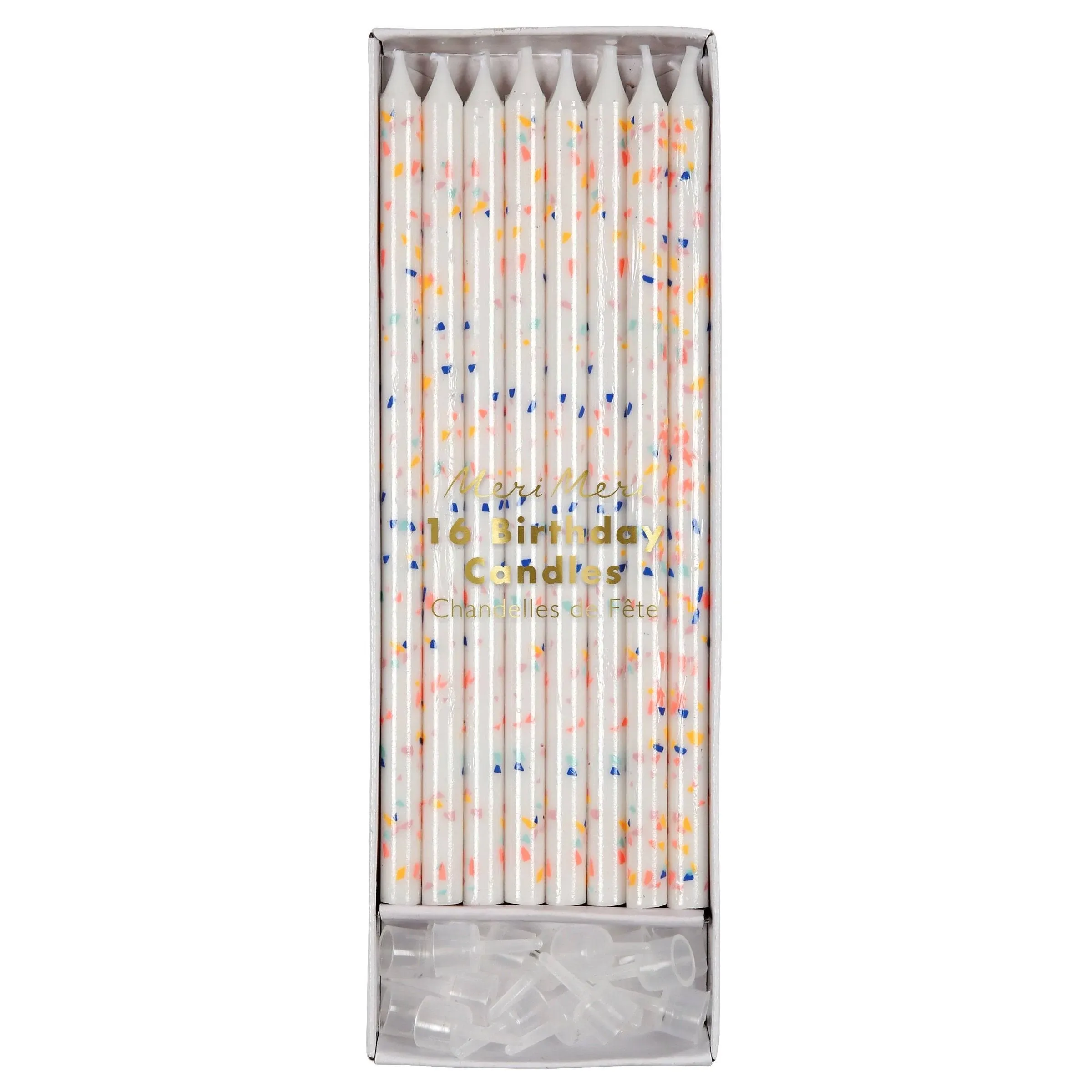 Confetti Candles, Set of Meri Meri 16 Tall Rainbow-Specked Birthday Ca