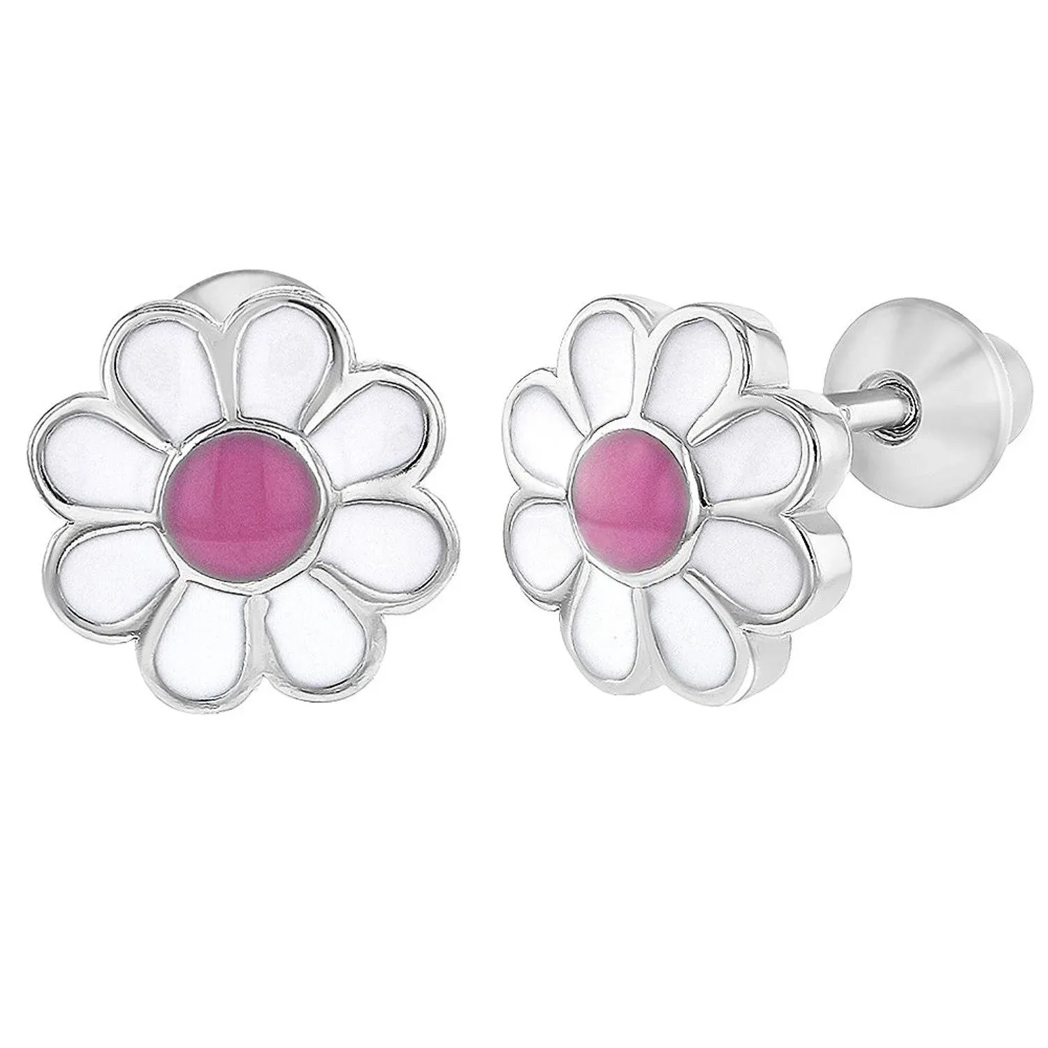 Girls' In Season Jewelry Delightful Daisy Screw Back Sterling Silver Earrings