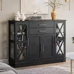 BELLEZE 47" Wood Storage Sideboard Buffet Cabinet Console Table - Black