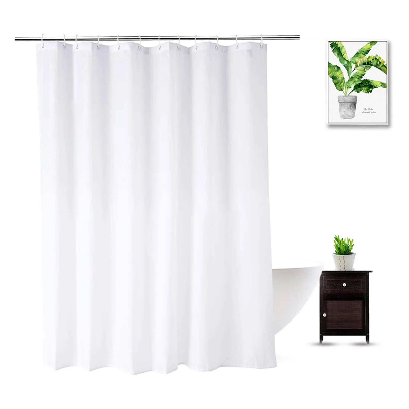 Extra Long Fabric Shower Curtain Liner 72 x 78 Inch, Machine Washable Water-Repellent Solid White Shower Curtain Liner for Bathroom 78 inches Length