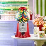 Olde Midway 15" Gumball Machine with Bank - Red, Vintage-Style Bubble Gum Candy Dispenser