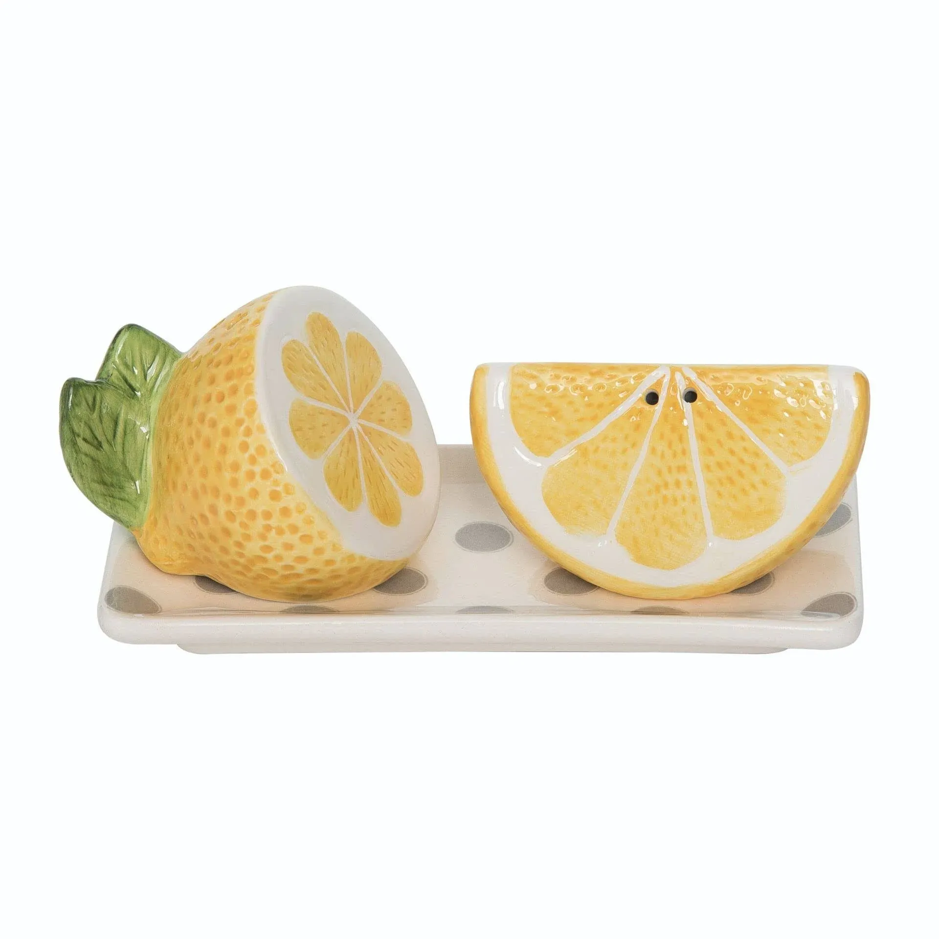 Transpac Dolomite Lemon Salt & Pepper Shakers with Tray Set