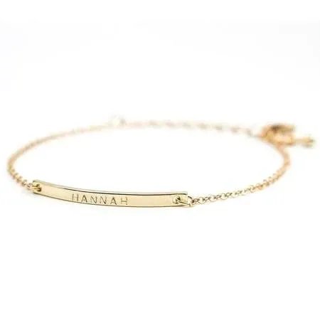 16K Gold Your Name Bar Bracelet - Personalized Gift Gold Plated Bar Delicate Hand Stamp Best Bridesmaid Wedding Graduation Gift, Women's, Size: One