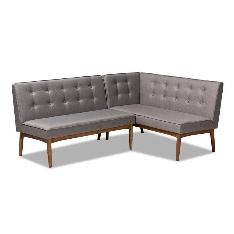 Baxton Studio Arvid Mid-Century Modern Upholstered 2-Piece Wood Dining Corner Sofa Bench