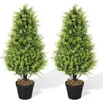 Binnny Flower 30 Inch Boxwood Topiary Trees Artificial Outdoor Set of 2 Pack Faux Boxwood Plants Outdoor Topiary UV Resistant for Front Porch Outside