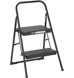 2-Step Household Folding Steel Step Stool, All Black, 7ft 11in Reach Height