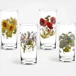 Portmeirion Botanic Garden 15oz Highball Tall Glasses - Set of 4 | Assorted Motifs | Chip-Resistant Glaze | Ideal for Home Bar, Weddings, Special Occasions