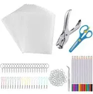 chfine 175Pcs Heat Shrink Plastic Sheets Keychain Kit Shrinky Dink Sheets Art Set Including 20Pcs Shrink Art Paper Sheets Hole Punch