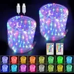 GLPE LED Rope Lights with USB Powered, 2 Pack x 33 ft 100 LED String Lights Indoor Outdoor with Remote,16 Color Changing