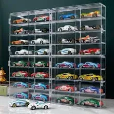 YYDS 1:64 Display Case,8 Compartments Clear Showcase Organizer,Matchbox Display Cabinet for Mini Cars, Hot Wheels，4 Pack Display Case