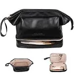 Abiudeng Large Makeup Bag,Double Layer Cosmetic Bag,Travel Makeup Bag,Leather Makeup Bag