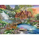 Bits and Pieces - 500 Piece Jigsaw Puzzle for Adults 18" x 24" - Enchanted Forest - 500 pc Woodland Cottage, Nature Animals, Waterfall Stream Jigsaw by Artist Cory Carlson