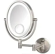 Jerdon Two-Sided Wall-Mounted Makeup Mirror with Lights - Nickel Direct Wire