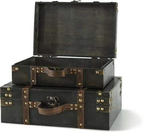 SLPR Worthington Wood Decorative Storage Trunks - Set of 2, Wooden Boxes with...