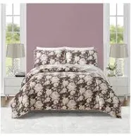 MODERN HEIRLOOM Rambling Rose Quilt with 2 Shams, Floral 3-Piece All Seasons Quilt Set, Lightweight Coverlet Bedding Set, King