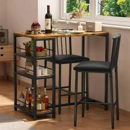 Gizoon Dining Table Set for 2 with 3 Storage Shelves, Kitchen  for 2 with