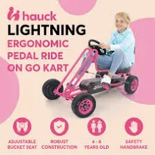 hauck Lightning Ergonomic Pedal Ride On Go Kart Toys for Boys and Girls, Pink