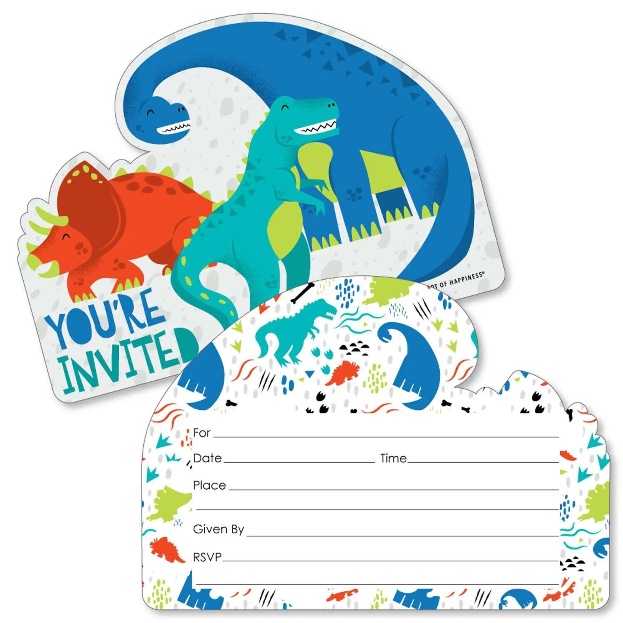 Big Dot of Happiness - Roar Dinosaur - Shaped Fill-in Invitations - Dino Mite T ...