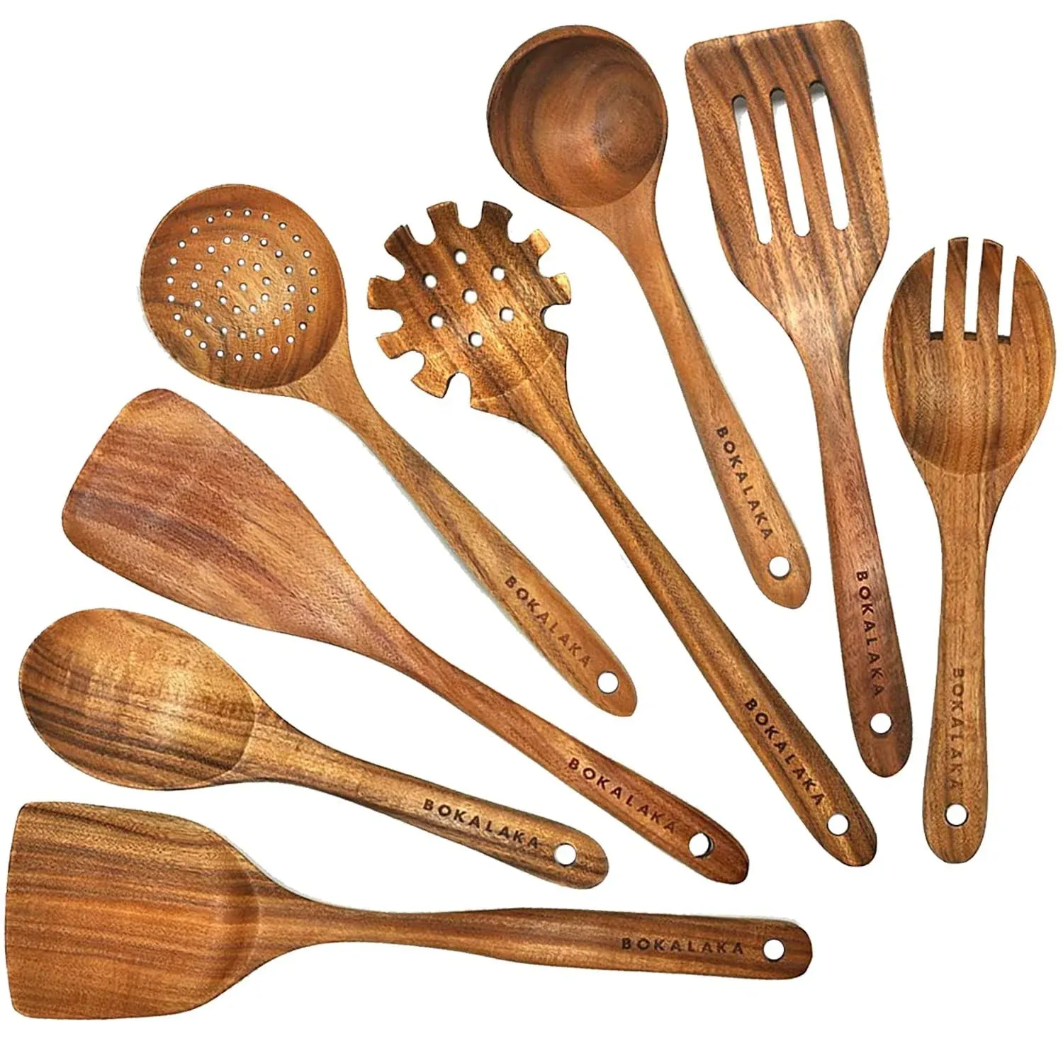 Teak Wooden Cooking Utensils Set 8pcs Spoons & Spatulas