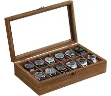 SONGMICS Wood Watch Box with Glass Lid Ebony Black / 12 Slot