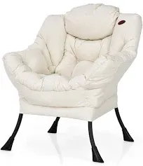 Modern Upholstered Polyester Living room Lazy Chair W/ Steel Frame &amp; Side Pocket