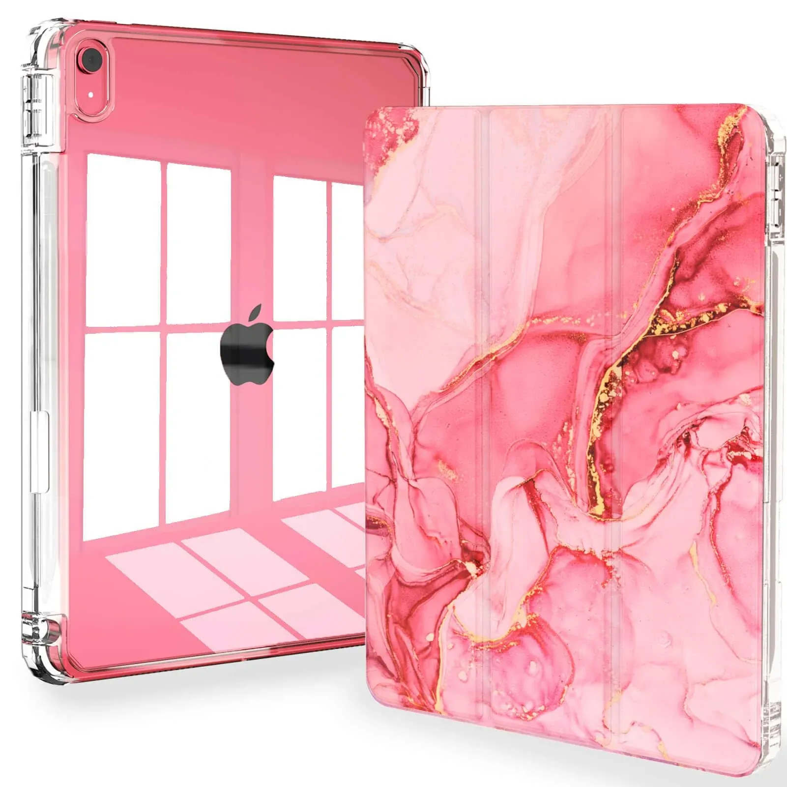 Feams Case for iPad 10th Generation 10.9 Inch Case, Slim Lightweight Trifold iPad 10.9 Case Clear Back Transparent Cover with Pencil Holder & Auto Sleep/Wake for iPad 10th Gen 2022, White Floral